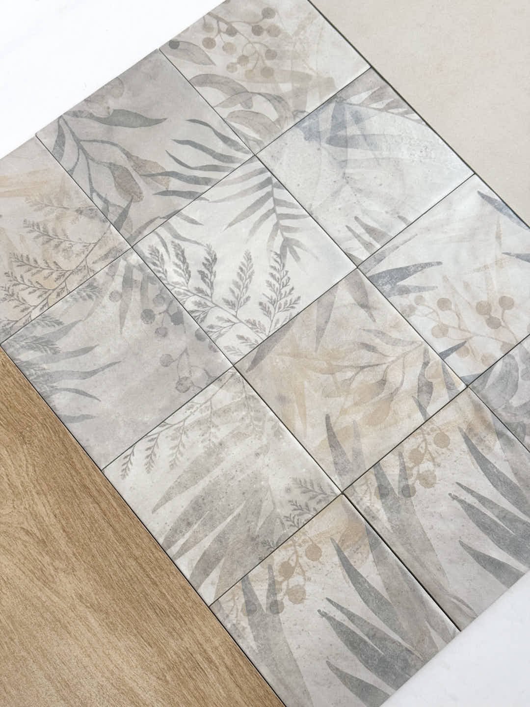 Floral Pattern Square White Kitchen Backsplash and Floor Tile